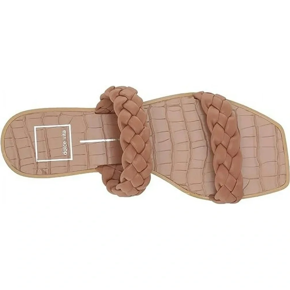 DOLCE VITA Indy Caramel Stella Slip-on Braided Square Toe Sandals Brown Shoes